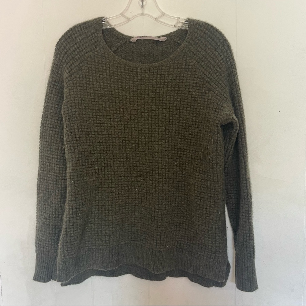 Athleta cashmere blend sweater green waffle knit soft warm size medium